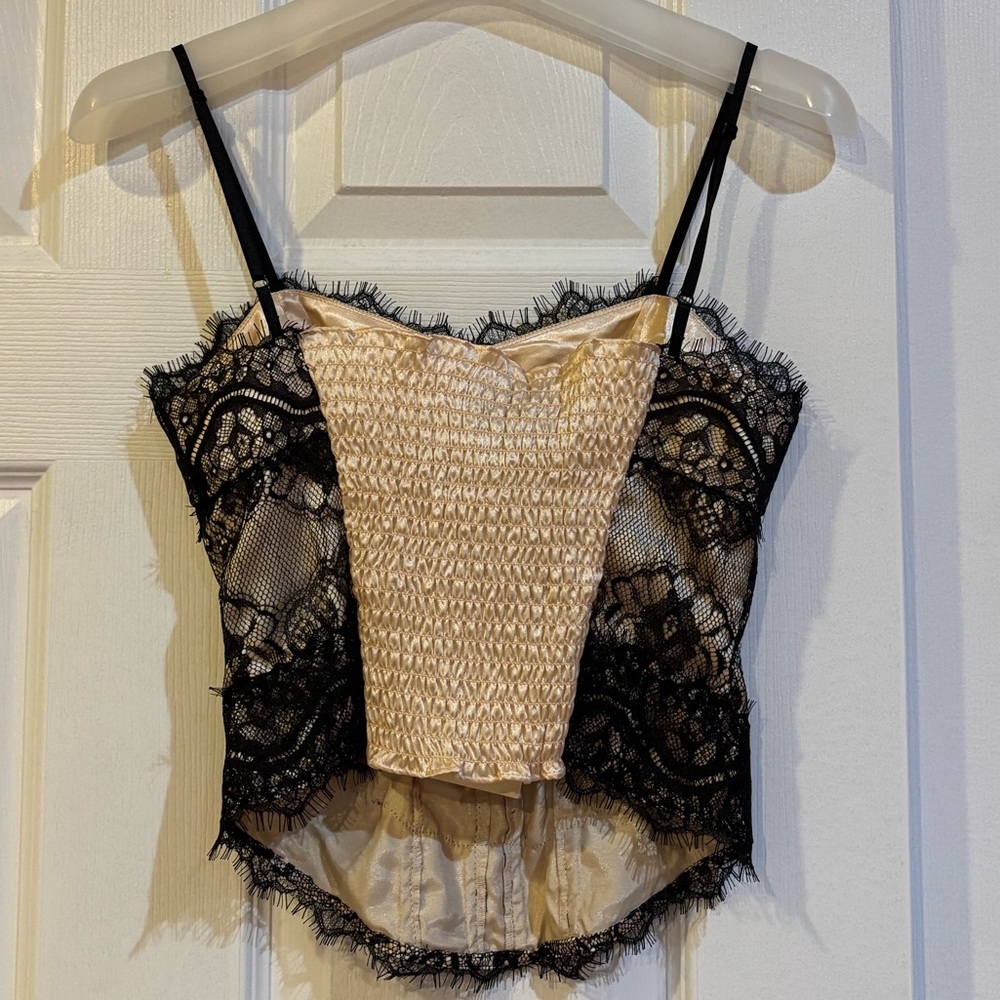 Vintage Guess Black and Cream Lace Corset Tank - Picture 2 of 4